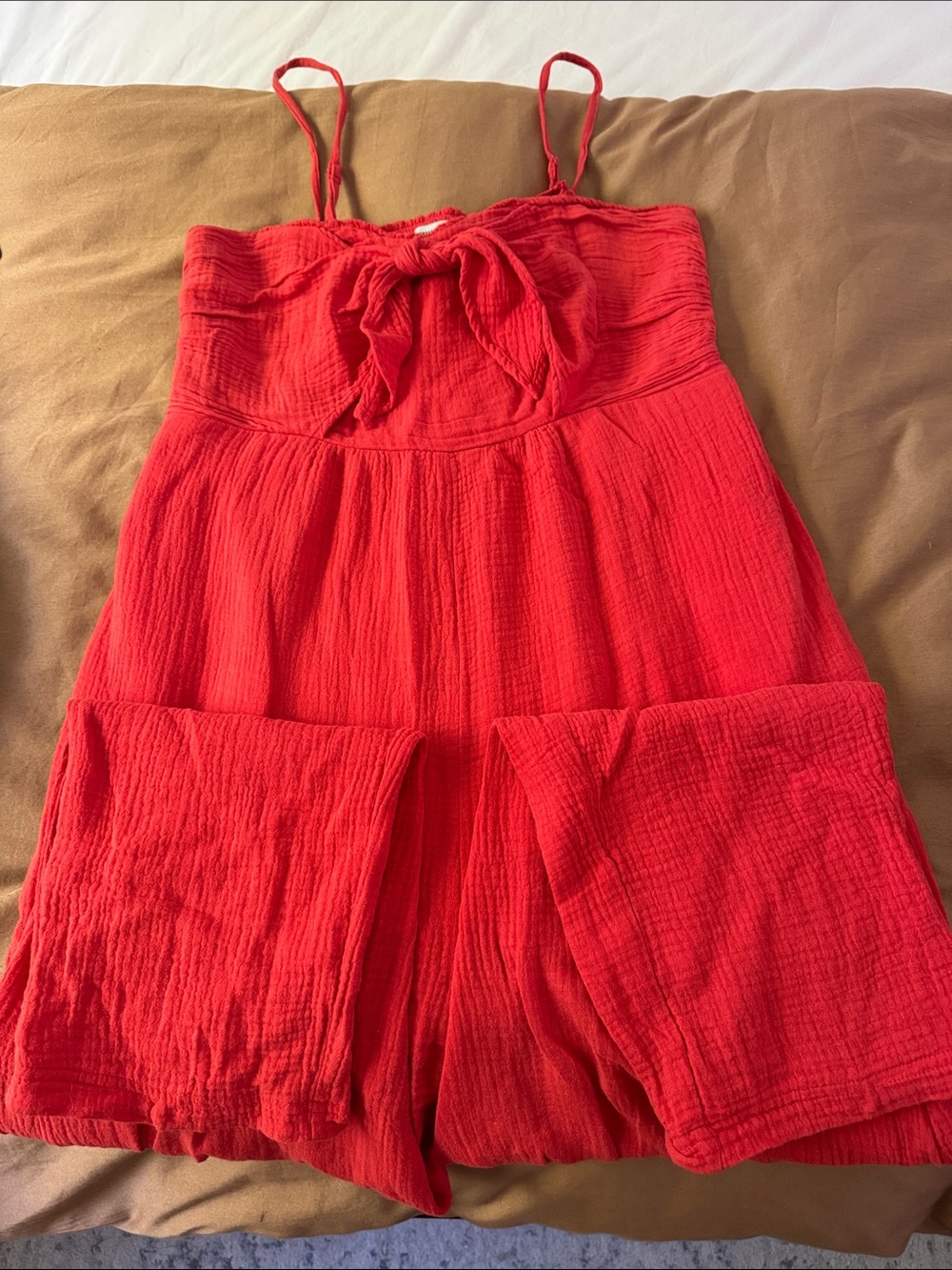 Anthropologie Red Sleeveless Tie-Front Jumpsuit